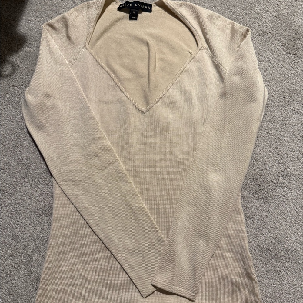 Ralph Lauren Black Label Cream V-Neck Knit Top